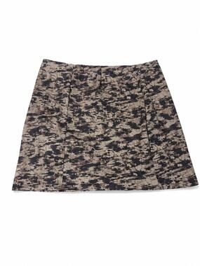 Carol Wren Skirt Womens Sz Large Gray Khaki Beige Stretch Leather/Gold Embellish